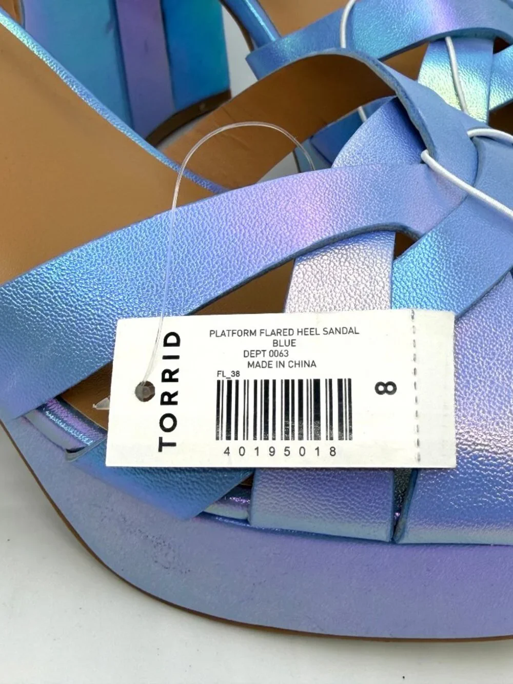 New Torrid Blue Iridescent Platform Flared Chunky Heel Sandal - Size 8WW